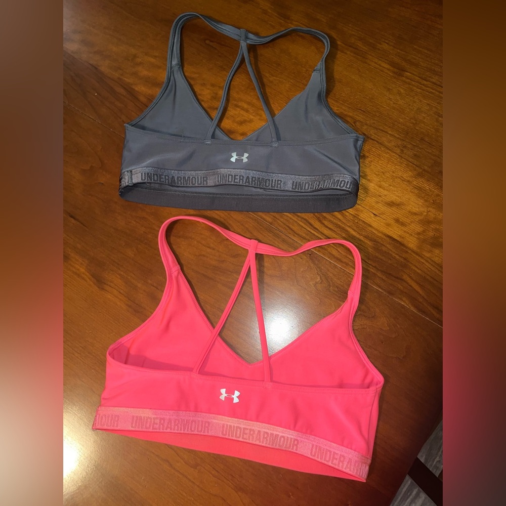 Under Armor Sports Bras, Size Medium, Gray and Pink
